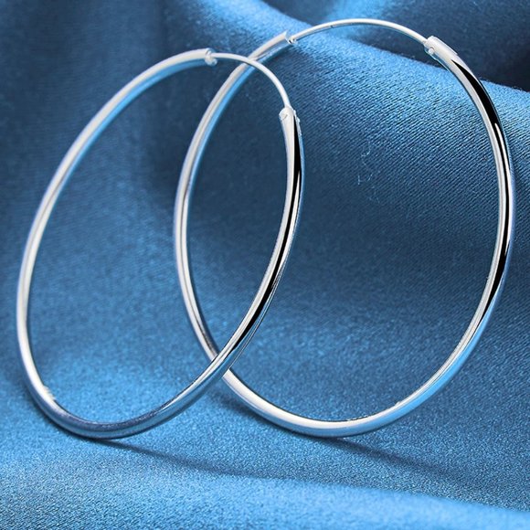 Fashion Jewelry Jewelry - Stunning Large .925 Sterling Silver 50mm Round Hoop Earrings